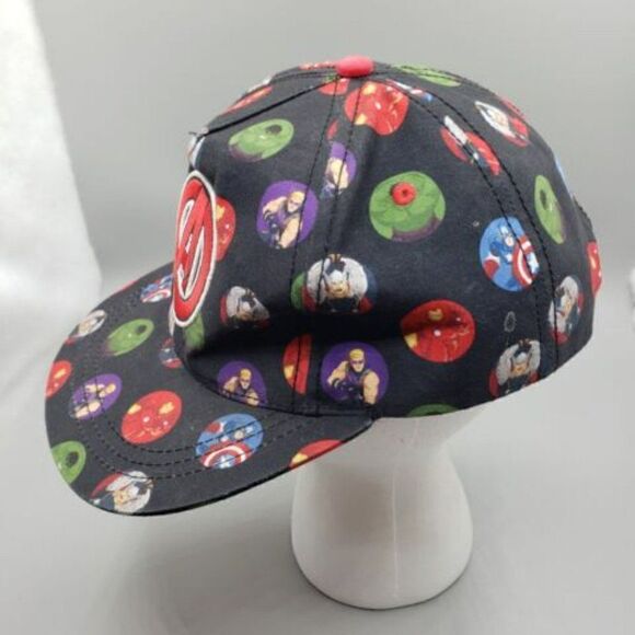 MARVEL AVENGERS Baseball Hat Cap Circle Print Snapback Black Bill A Logo skater - Picture 2 of 7